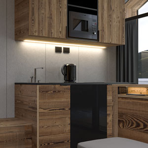 <b>LODGE</b><br>con cucina lineare